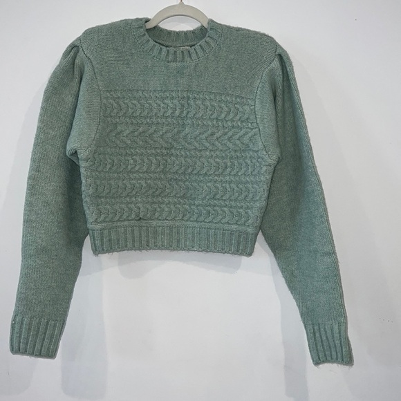 FOR LOVE & LEMONS Green Dominique Shoulder Pad Sweater size Small - Picture 5 of 15